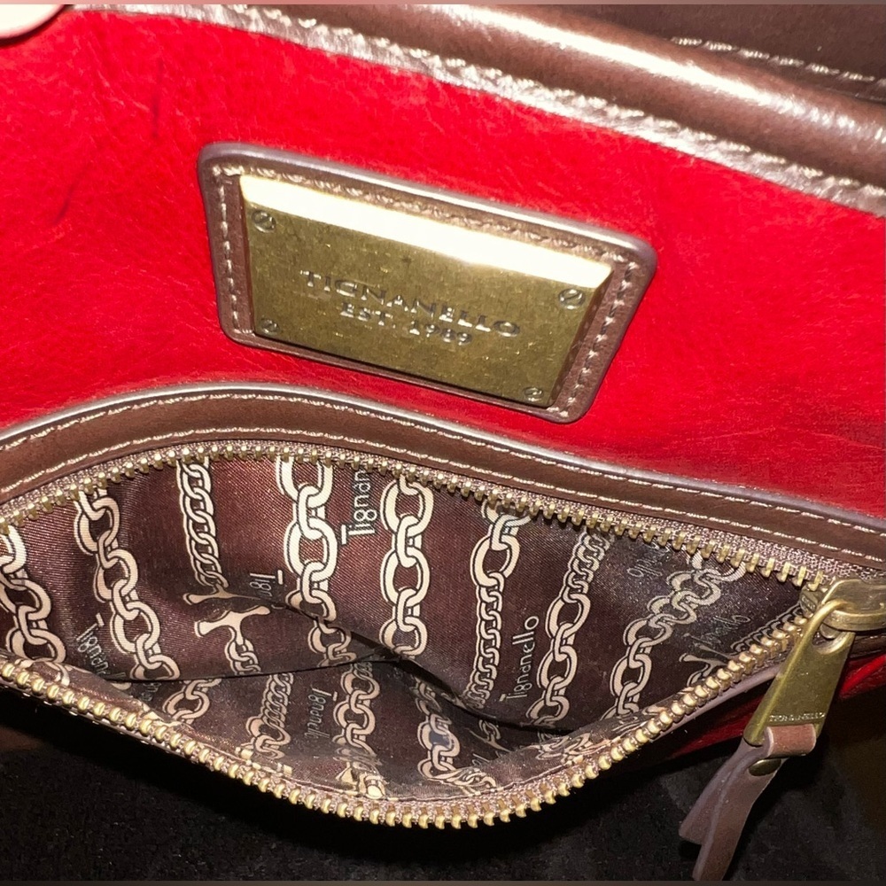 UC Tignanello Red & Brown Leather Shoulder Bag Handbag Purse - Picture 7 of 14